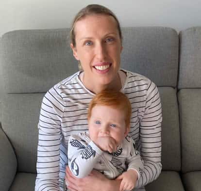 Mama Linc Testimonial Lauren with Son Leo - mamalinc Mama Linc Testimonial Mother Holding Red Hair Son