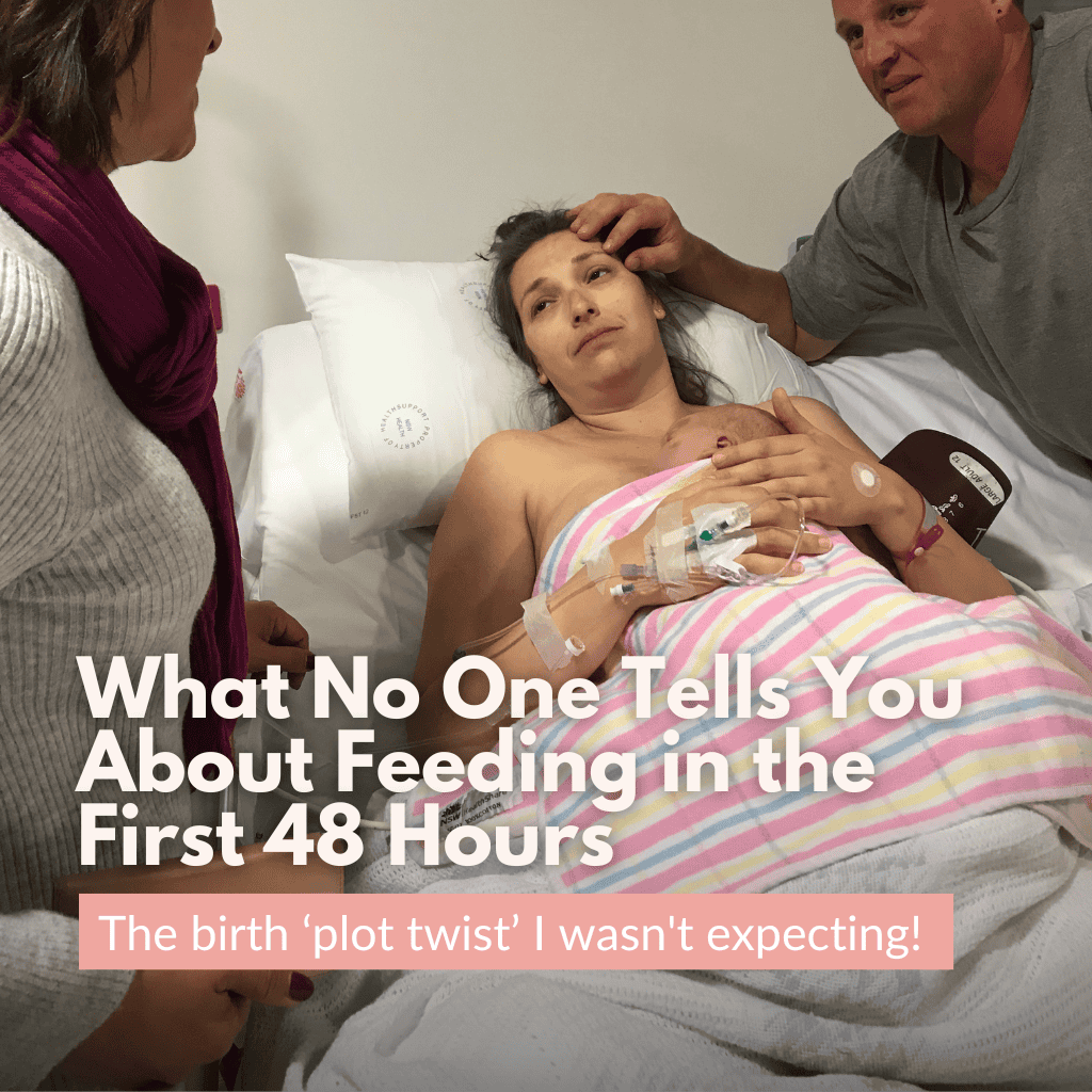 New mum feeding newborn in hospital bed – realistic, comforting tone